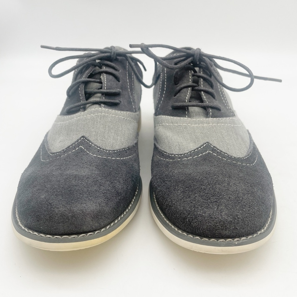 Steve Madden Men’s Samson Spectator Suede Canvas Wingtip Oxford Tonal Grey Shoes - Picture 2 of 9